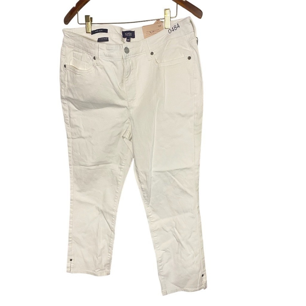 NYDJ Jeans Womens Petite 12P White Lift Tuck Straight Leg 5-Pocket‎ Denim